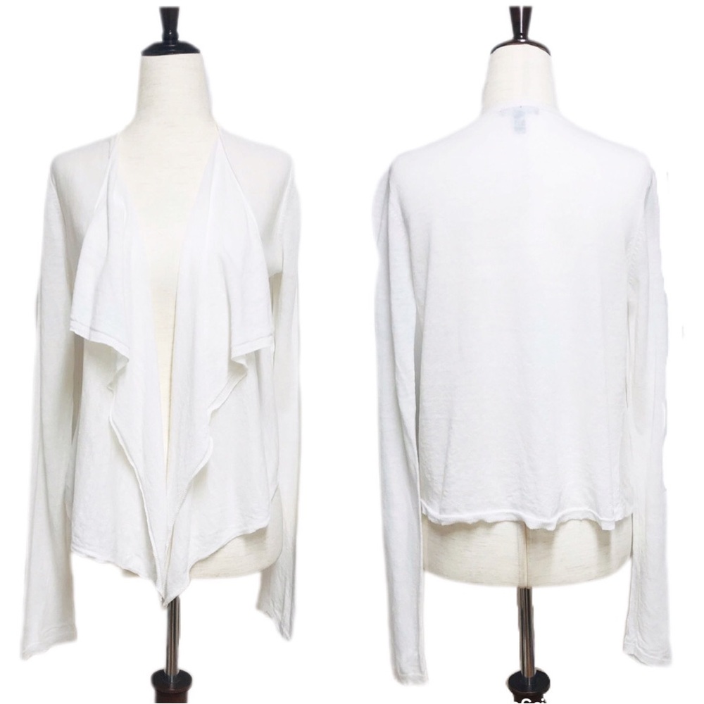 EILEEN FISHER White Linen Open Front‎ Cardigan Long Sleeve Waterfall Size XS